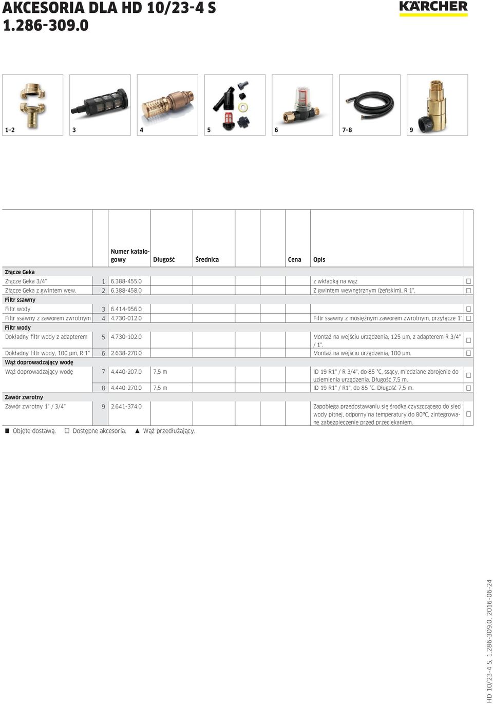 0 Montaż na wejściu urządzenia, 125 μm, z adapterem R 3/4" / 1". Dokładny filtr wody, 100 μm, R 1" 6 2.638-270.0 Montaż na wejściu urządzenia, 100 μm.