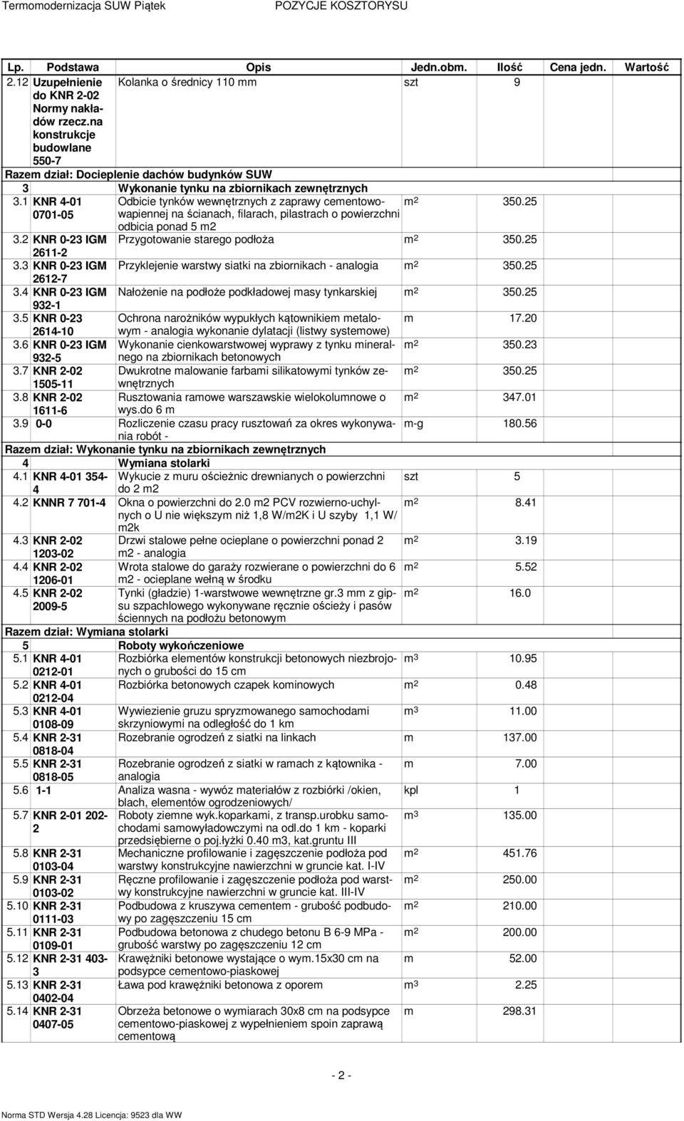 2 KNR 0-23 IGM Przygotowanie starego podłoża m 2 350.25 26-2 3.3 KNR 0-23 IGM Przyklejenie warstwy siatki na zbiornikach - analogia m 2 350.25 262-7 3.