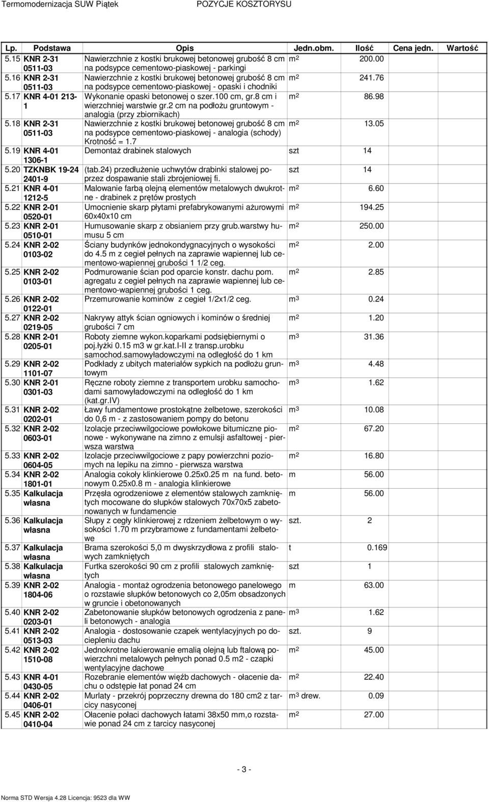 8 KNR 2-3 05-03 analogia (przy zbiornikach) Nawierzchnie z kostki brukowej betonowej grubość 8 cm na podsypce cementowo-piaskowej - analogia (schody) Krotność =.7 m 2 3.05 5.