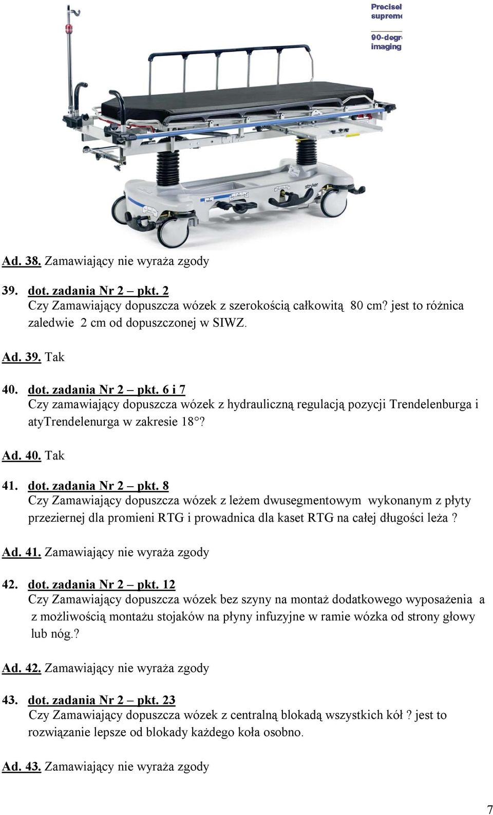 Ad. 41. Zamawiający nie wyraża zgody 42. dot. zadania Nr 2 pkt.