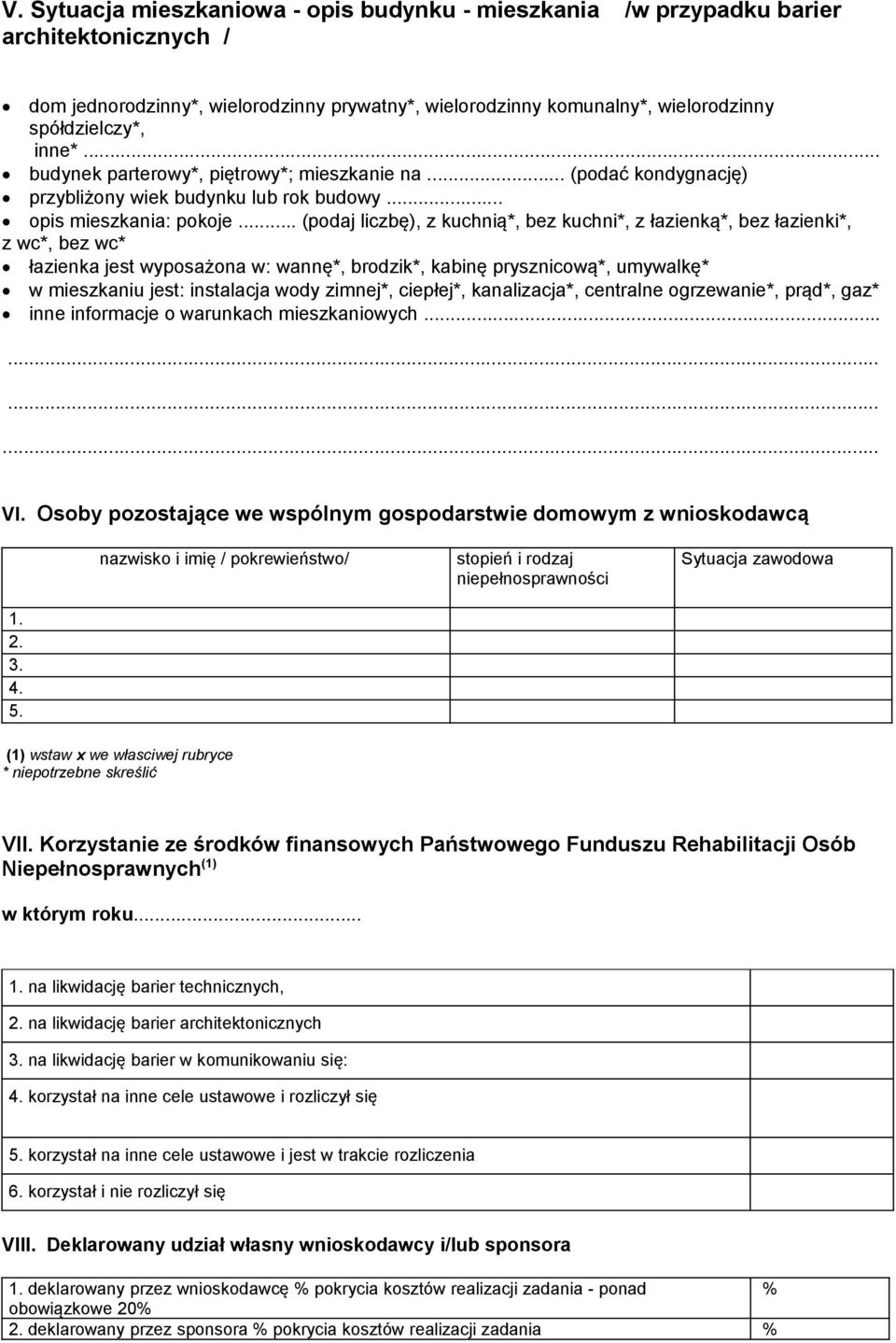 .. (podaj liczbę), z kuchnią*, bez kuchni*, z łazienką*, bez łazienki*, z wc*, bez wc* łazienka jest wyposażona w: wannę*, brodzik*, kabinę prysznicową*, umywalkę* w mieszkaniu jest: instalacja wody