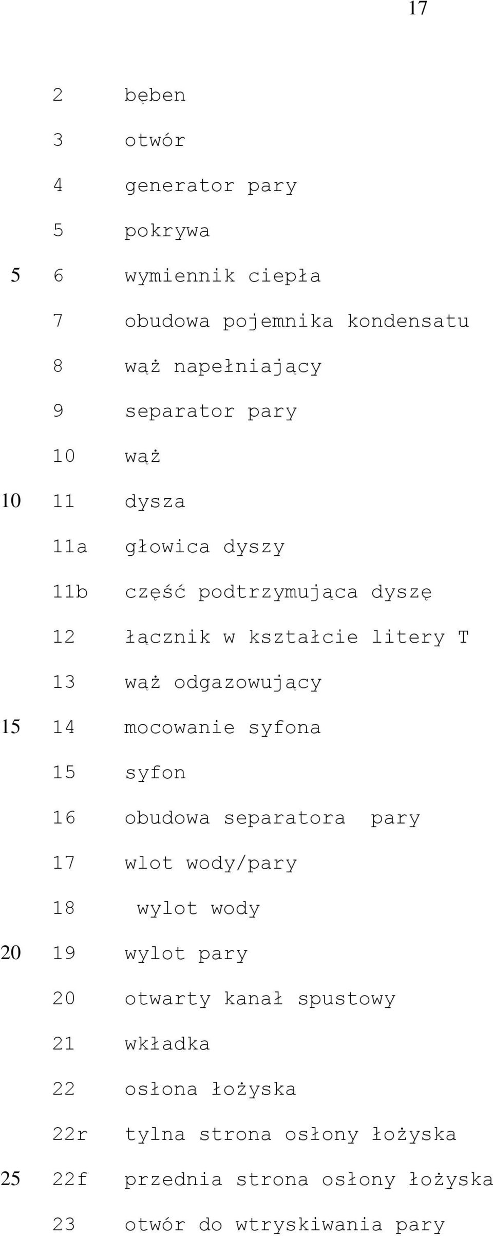 odgazowujący 1 14 mocowanie syfona 1 syfon 16 obudowa separatora pary 17 wlot wody/pary 18 wylot wody 19 wylot pary otwarty