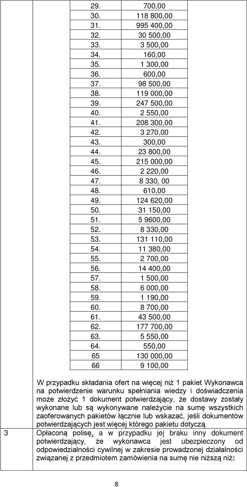 1 500,00 58. 6 000,00 59. 1 190,00 60. 8 700,00 61. 43 500,00 62. 177 700,00 63. 5 550,00 64.