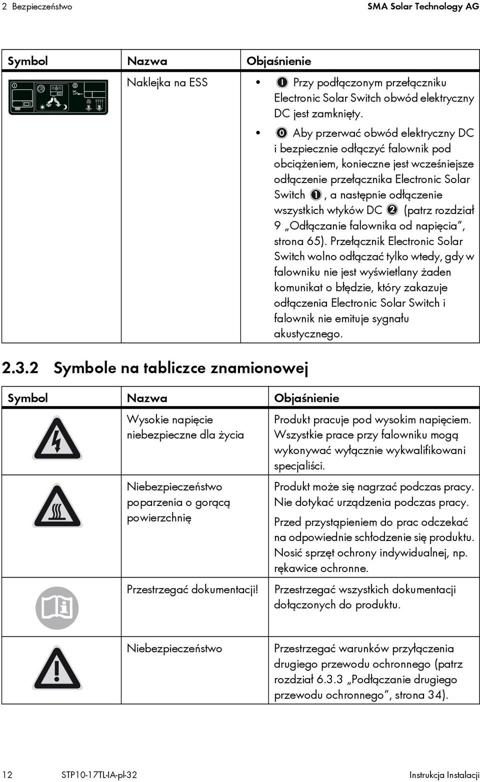 wtyków DC (patrz rozdział 9 Odłączanie falownika od napięcia, strona 65).