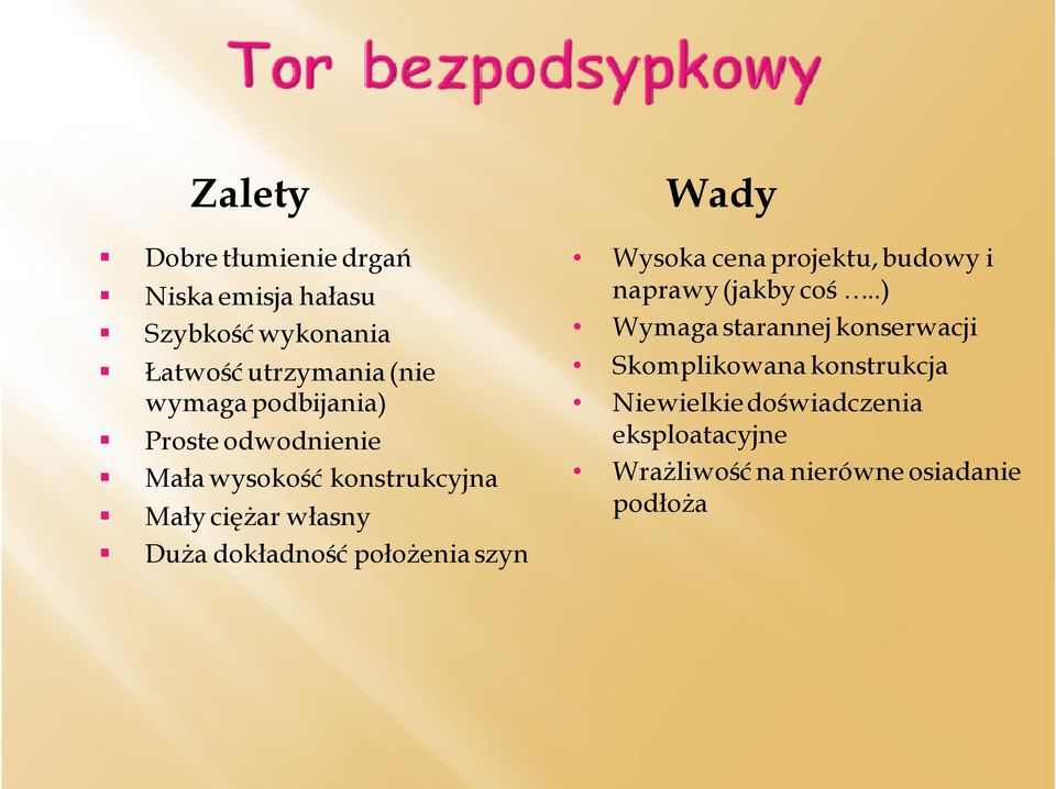 położenia szyn Wady Wysoka cena projektu, budowy i naprawy (jakby coś.