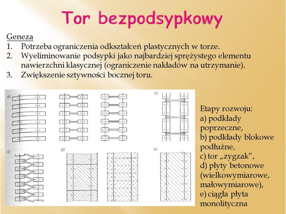 nakładów na utrzymanie). 3. Zwiększenie sztywności bocznej toru.