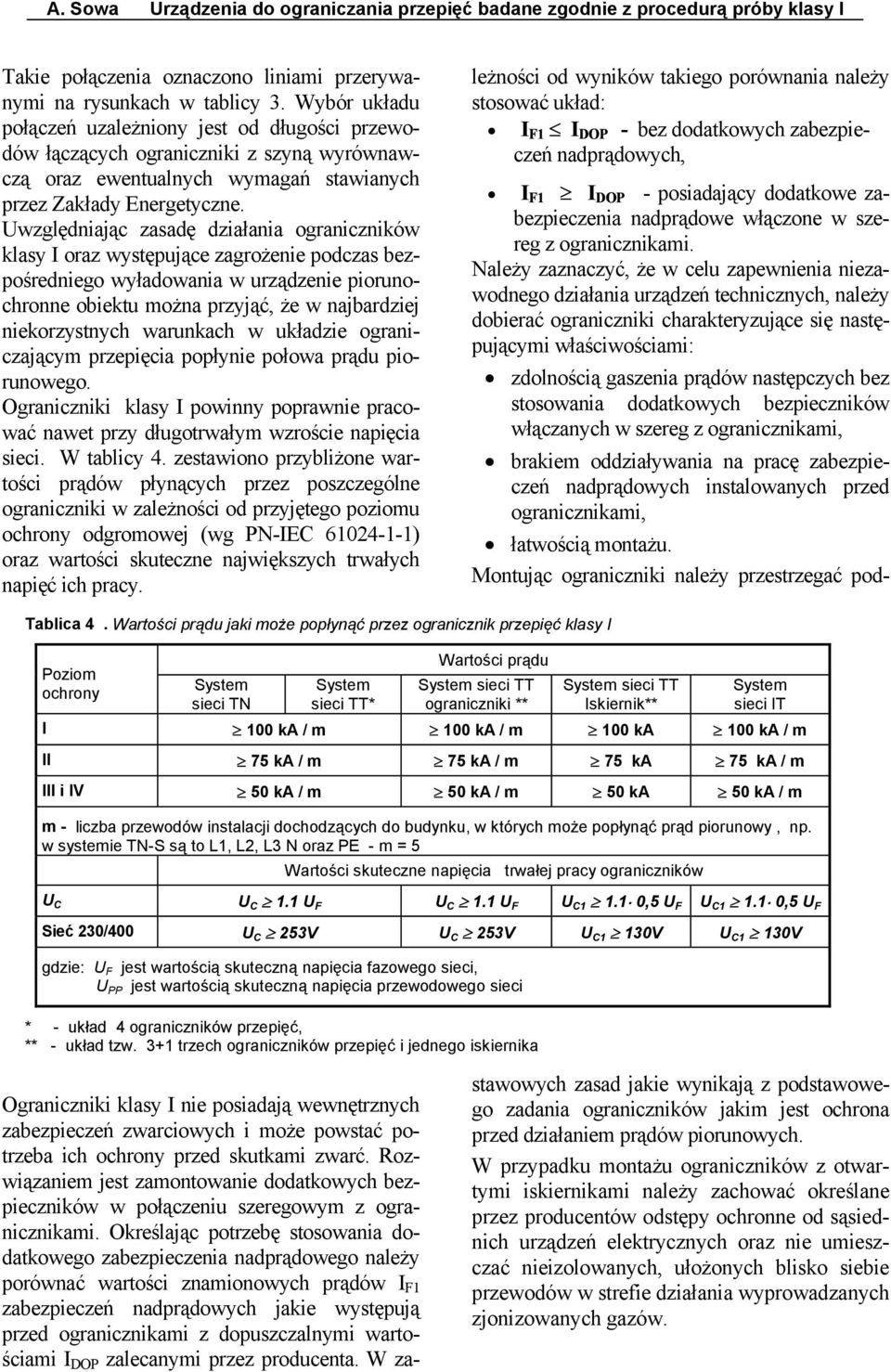 Uwzględniając zasadę działania ograniczników klasy I oraz występujące zagrożenie podczas bezpośredniego wyładowania w urządzenie piorunochronne obiektu można przyjąć, że w najbardziej niekorzystnych