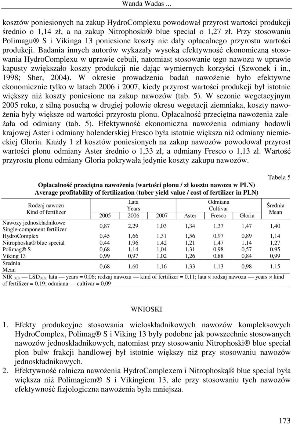 Badania innych autorów wykazały wysoką efektywność ekonomiczną stosowania HydroComplexu w uprawie cebuli, natomiast stosowanie tego nawozu w uprawie kapusty zwiększało koszty produkcji nie dając