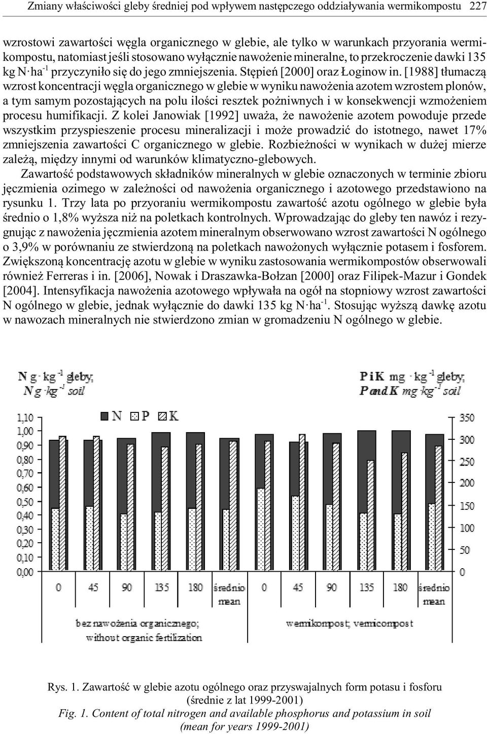 [1988] t³umacz¹ wzrost koncentracji wêgla organicznego w glebie w wyniku nawo enia azotem wzrostem plonów, a tym samym pozostaj¹cych na polu iloœci resztek po niwnych i w konsekwencji wzmo eniem