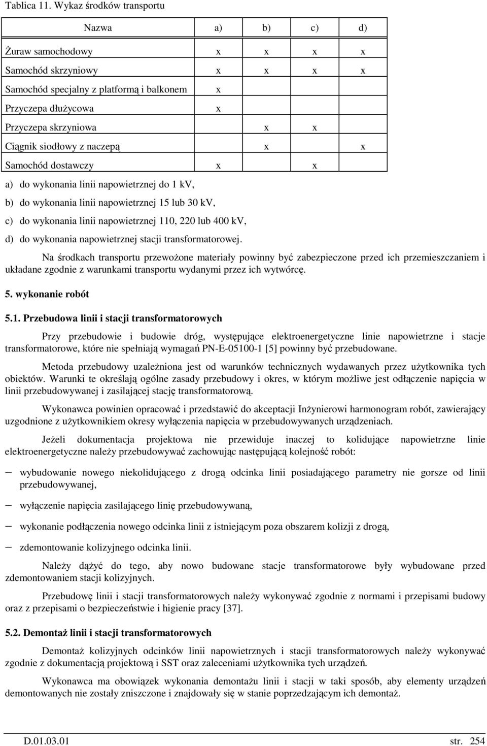 dostawczy a) do wykonania linii napowietrznej do 1 kv, b) do wykonania linii napowietrznej 15 lub 30 kv, c) do wykonania linii napowietrznej 110, 220 lub 400 kv, d) do wykonania napowietrznej stacji