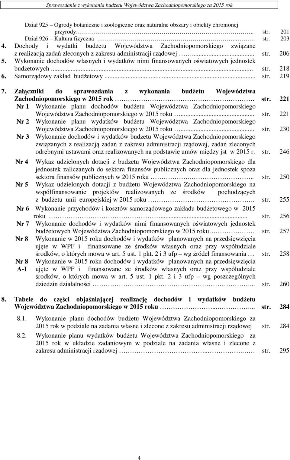 Wykonanie dochodów własnych i wydatków nimi finansowanych oświatowych jednostek budżetowych... str. 218 6. Samorządowy zakład budżetowy... str. 219 7.