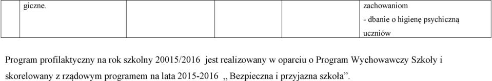 profilaktyczny na rok szkolny 20015/2016 jest realizowany w