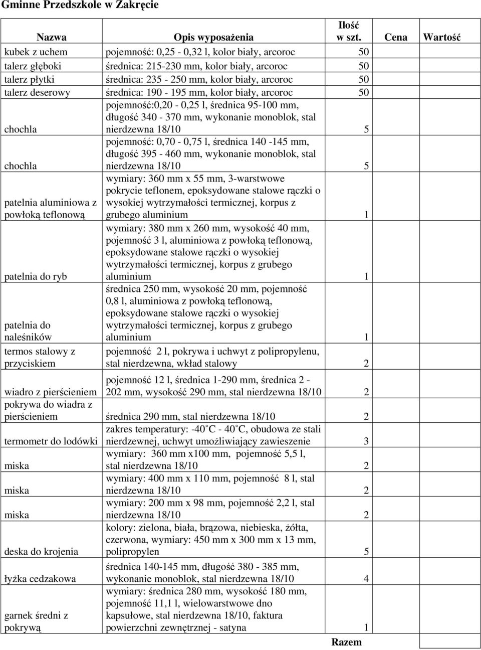 0,70-0,75 l, średnica 140-145 mm, długość 395-460 mm, wykonanie monoblok, stal patelnia aluminiowa z powłoką teflonową patelnia do ryb patelnia do naleśników termos stalowy z przyciskiem wymiary: 360