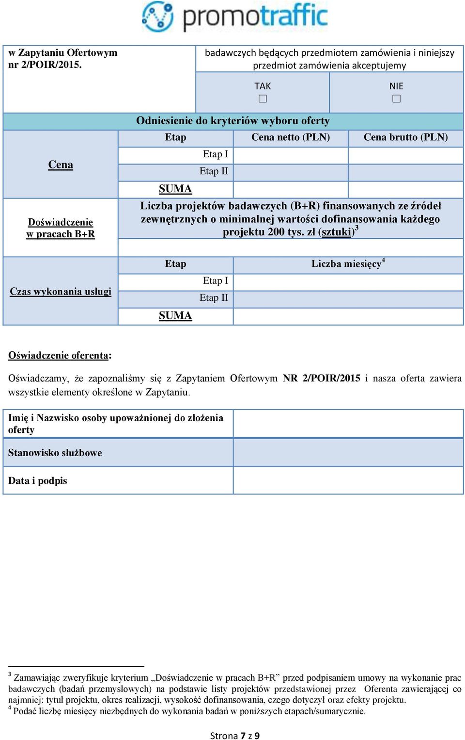 brutto (PLN) SUMA Etap I Etap II Liczba projektów badawczych (B+R) finansowanych ze źródeł zewnętrznych o minimalnej wartości dofinansowania każdego projektu 200 tys.