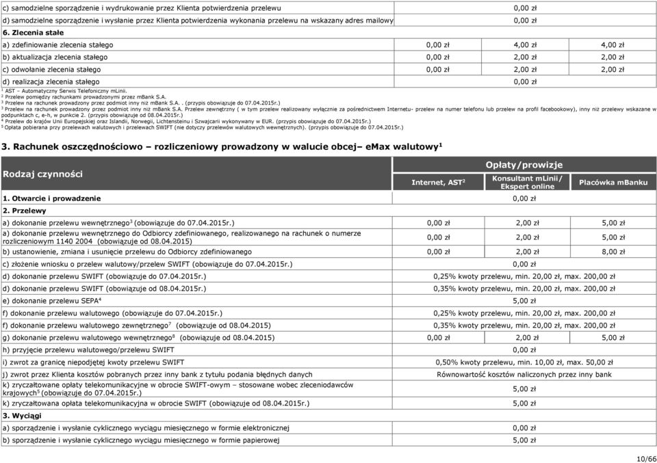 Serwis Telefoniczny mlinii. Przelew pomiędzy rachunkami prowadzonymi przez mbank S.A. Przelew na rachunek prowadzony przez podmiot inny niż mbank S.A.. (przypis obowiązuje do 07.0.05r.