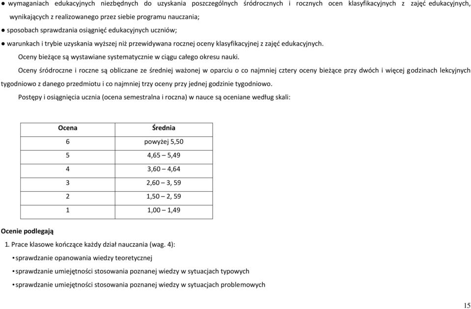 Oceny bieżące są wystawiane systematycznie w ciągu całego okresu nauki.