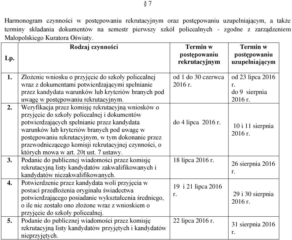 Złożenie wniosku o przyjęcie do szkoły policealnej wraz z dokumentami potwierdzającymi spełnianie przez kandydata warunków lub kryteriów branych pod uwagę w postępowaniu rekrutacyjnym. 2.