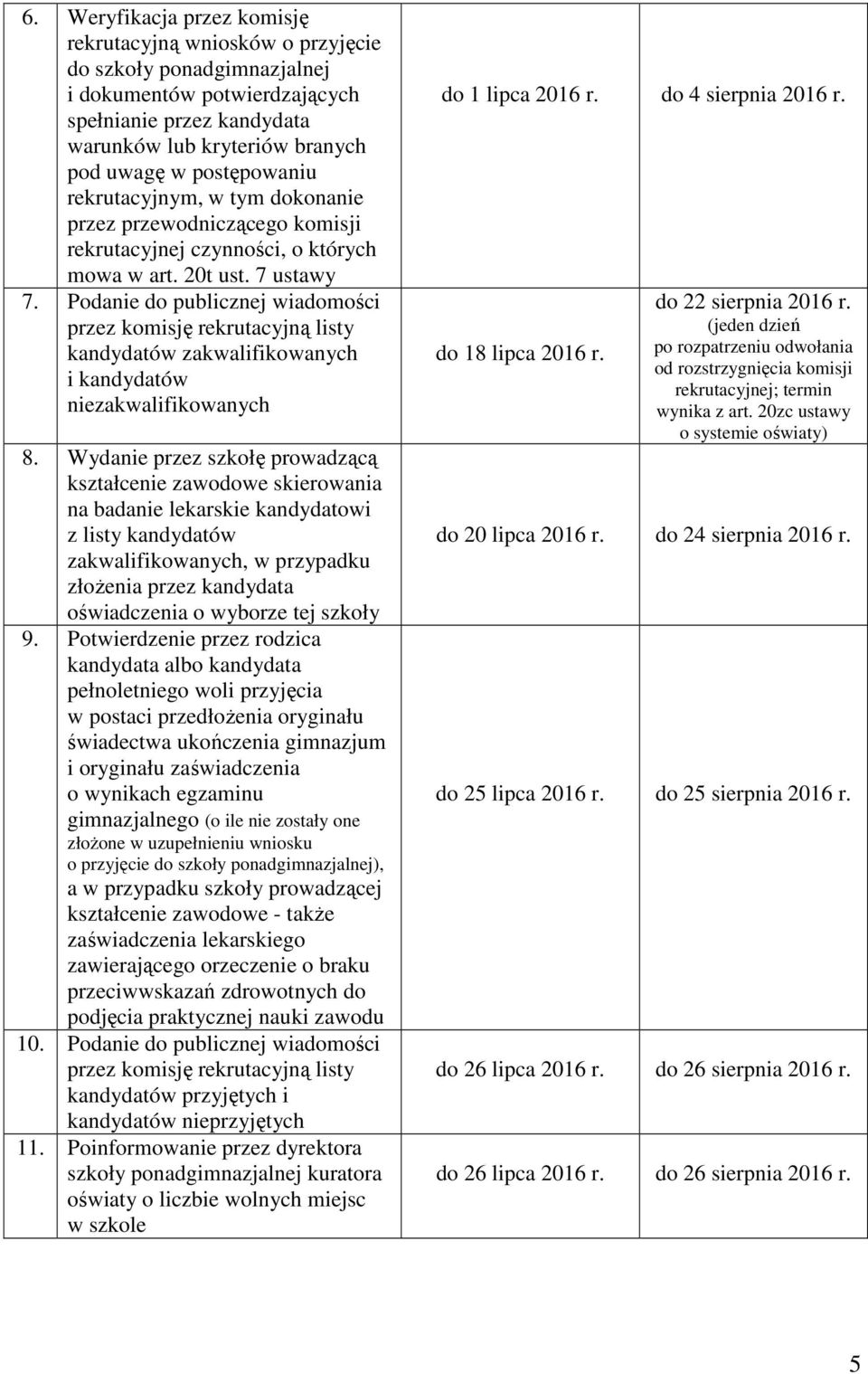 Wydanie przez szkołę prowadzącą kształcenie zawodowe skierowania na badanie lekarskie kandydatowi z listy kandydatów zakwalifikowanych, w przypadku złoŝenia przez kandydata oświadczenia o wyborze tej