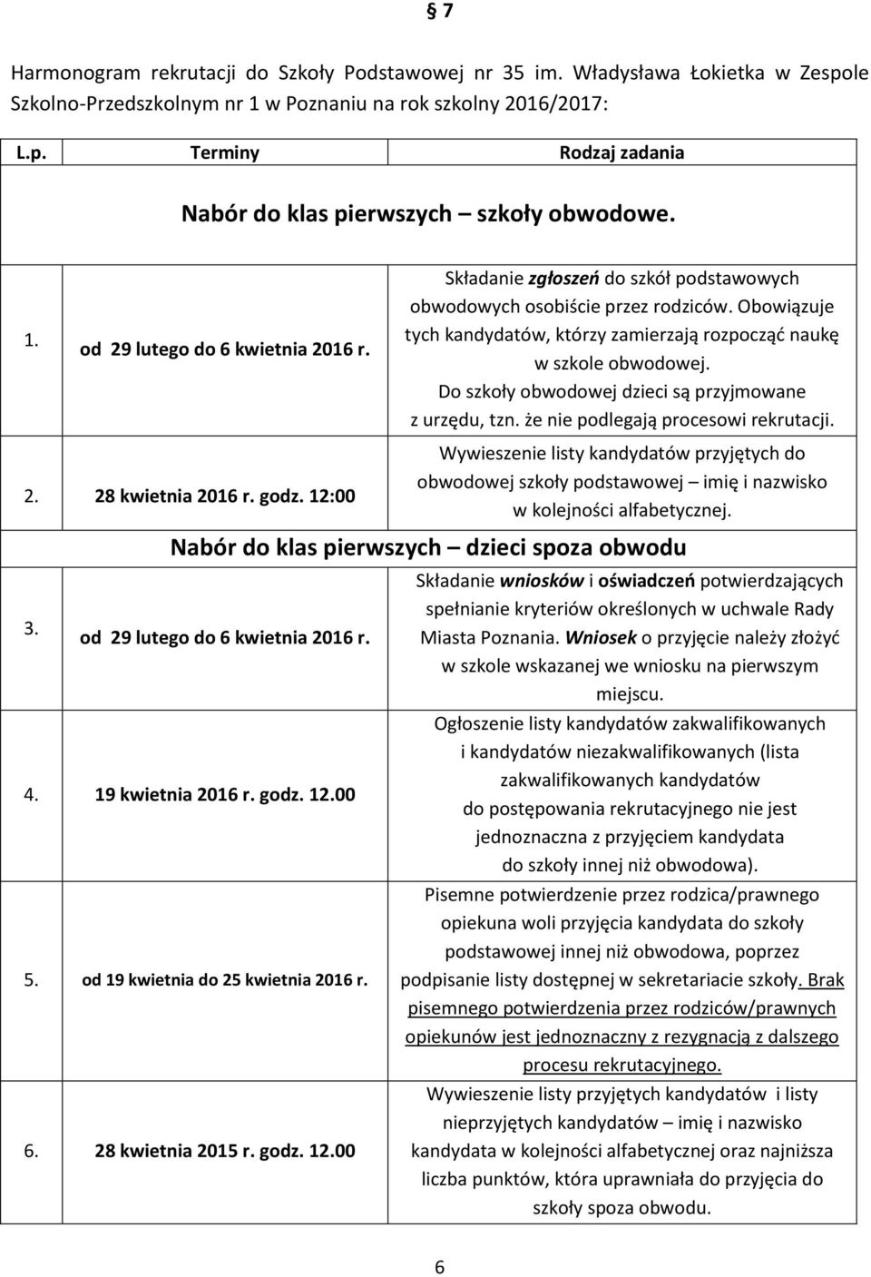 Do szkoły obwodowej dzieci są przyjmowane z urzędu, tzn. że nie podlegają procesowi rekrutacji. 2. 28 kwietnia 2016 r. godz.