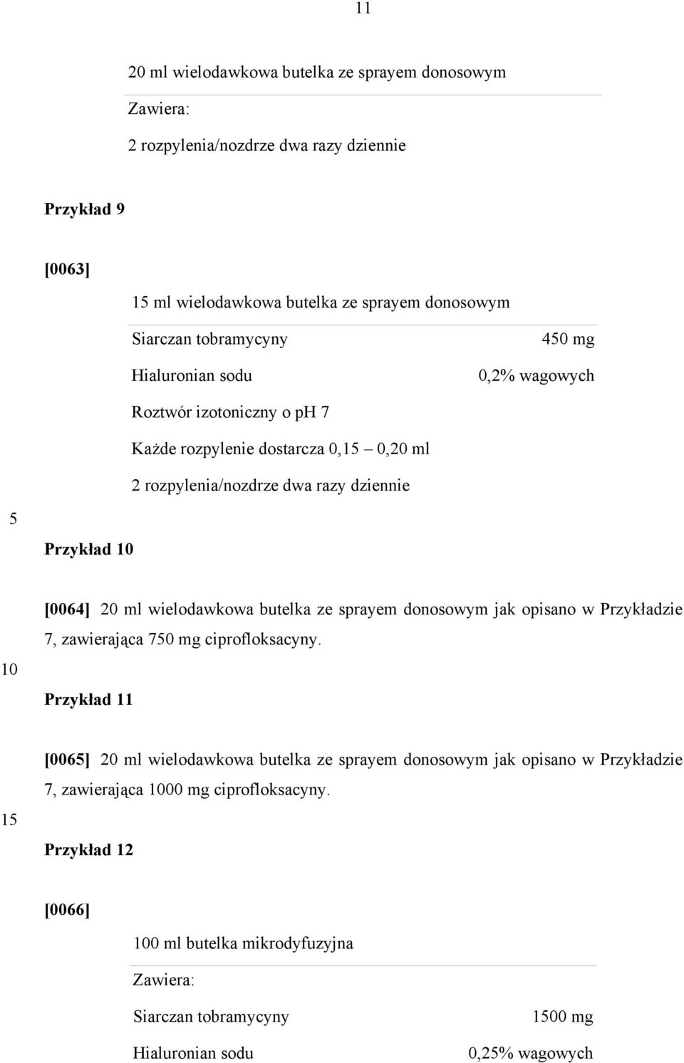 wielodawkowa butelka ze sprayem donosowym jak opisano w Przykładzie 7, zawierająca 70 mg ciprofloksacyny.