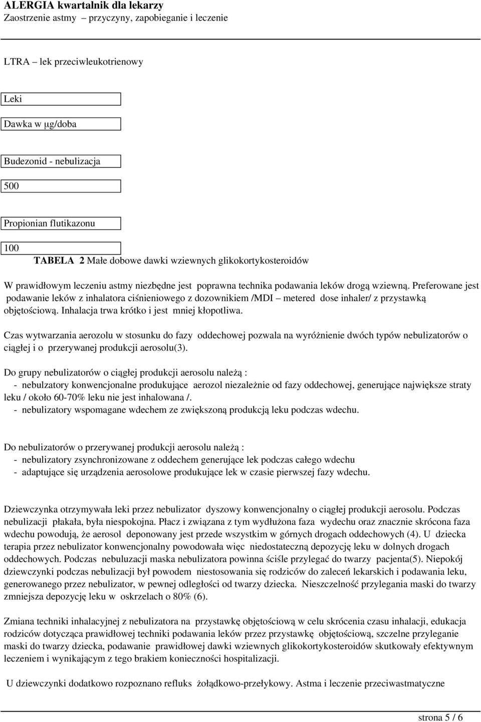 Inhalacja trwa krótko i jest mniej kłopotliwa. Czas wytwarzania aerozolu w stosunku do fazy oddechowej pozwala na wyróżnienie dwóch typów nebulizatorów o ciągłej i o przerywanej produkcji aerosolu(3).