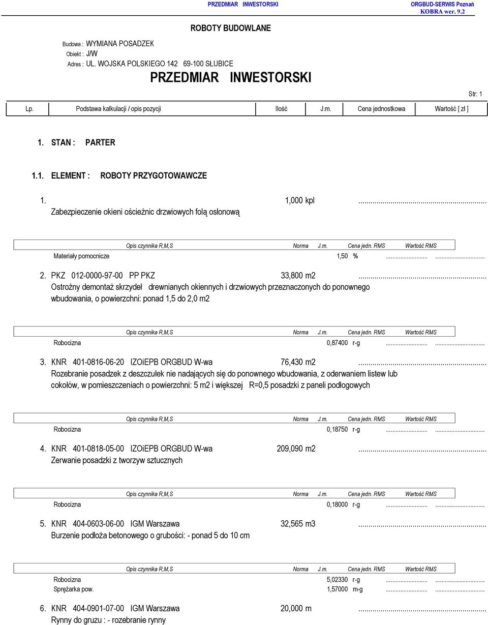 .. Ostrożny demontaż skrzydeł drewnianych okiennych i drzwiowych przeznaczonych do ponownego wbudowania, o powierzchni: ponad 1,5 do 2,0 m2 Robocizna 0,87400 r-g...... 3.