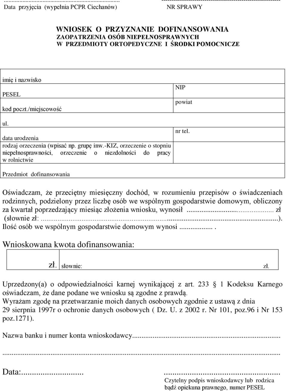 -kiz, orzeczenie o stopniu niepełnosprawności, orzeczenie o niezdolności do pracy w rolnictwie NIP powiat nr tel.