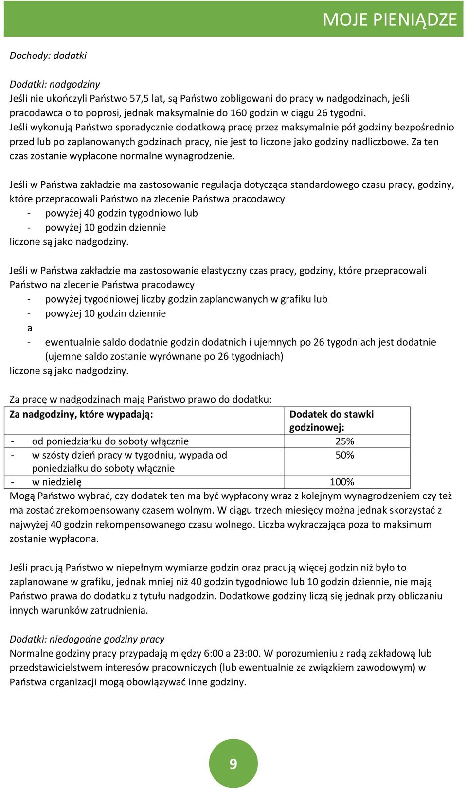 Jeśli wykonują Państwo sporadycznie dodatkową pracę przez maksymalnie pół godziny bezpośrednio przed lub po zaplanowanych godzinach pracy, nie jest to liczone jako godziny nadliczbowe.