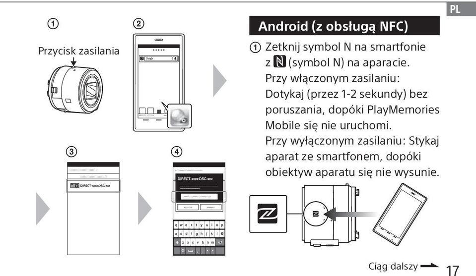 Przy włączonym zasilaniu: Dotykaj (przez 1-2 sekundy) bez poruszania, dopóki