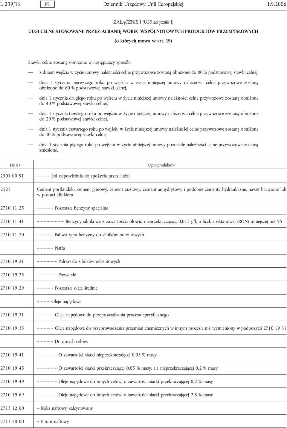 po wejściu w życie niniejszej umowy należności celne przywozowe zostaną obniżone do 60 % podstawowej stawki celnej, dnia 1 stycznia drugiego roku po wejściu w życie niniejszej umowy należności celne