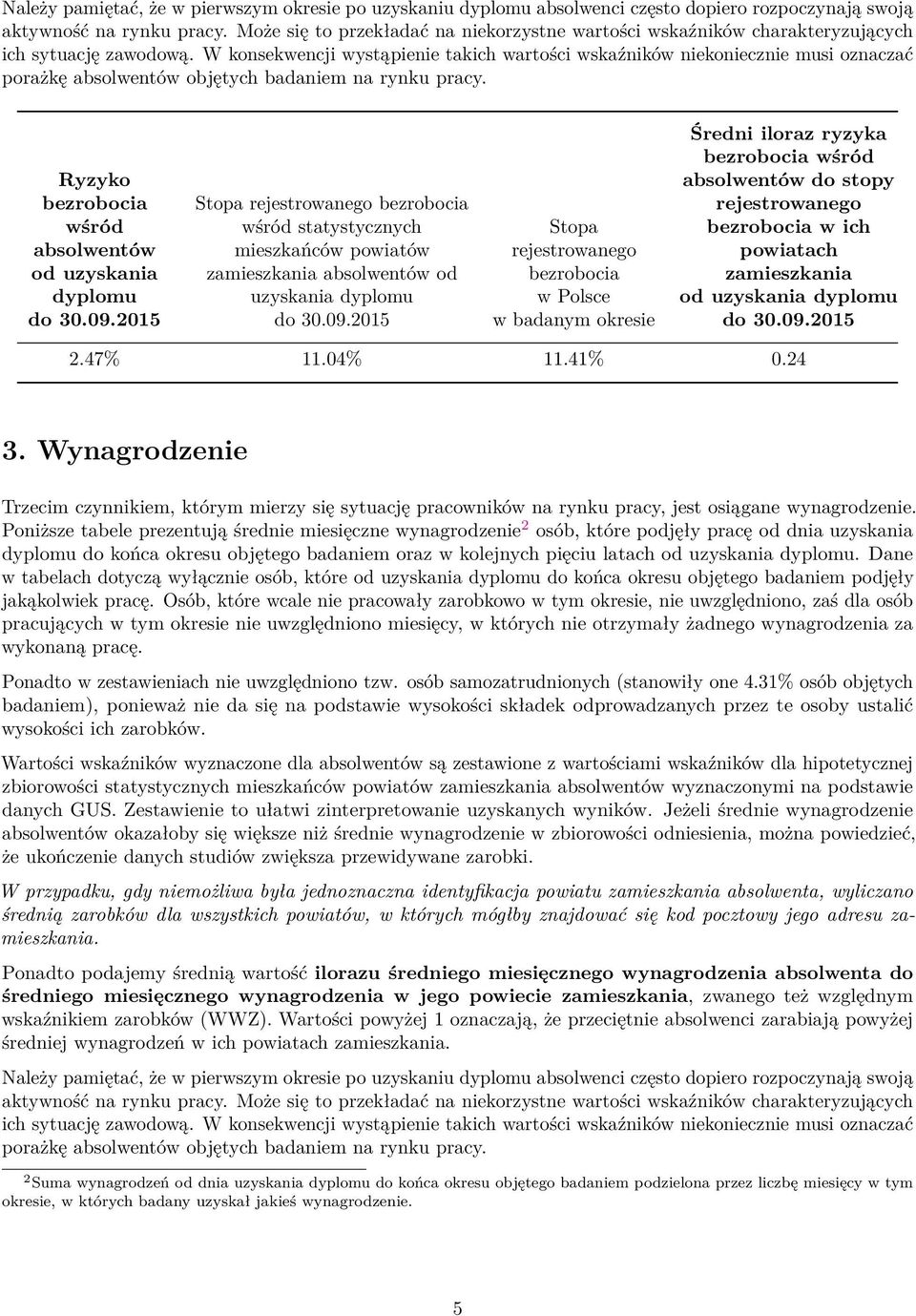 W konsekwencji wystąpienie takich wartości wskaźników niekoniecznie musi oznaczać porażkę absolwentów objętych badaniem na rynku pracy. Ryzyko bezrobocia wśród absolwentów od uzyskania dyplomu do 30.