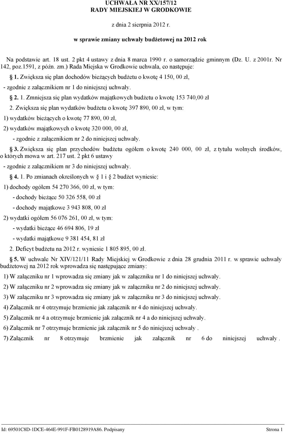 Zwiększa się plan dochodów bieżących budżetu o kwotę 4 150, 00 zł, - zgodnie z załącznikiem nr 1 do niniejszej uchwały. 2. 1. Zmniejsza się plan wydatków majątkowych budżetu o kwotę 153 740,00 zł 2.