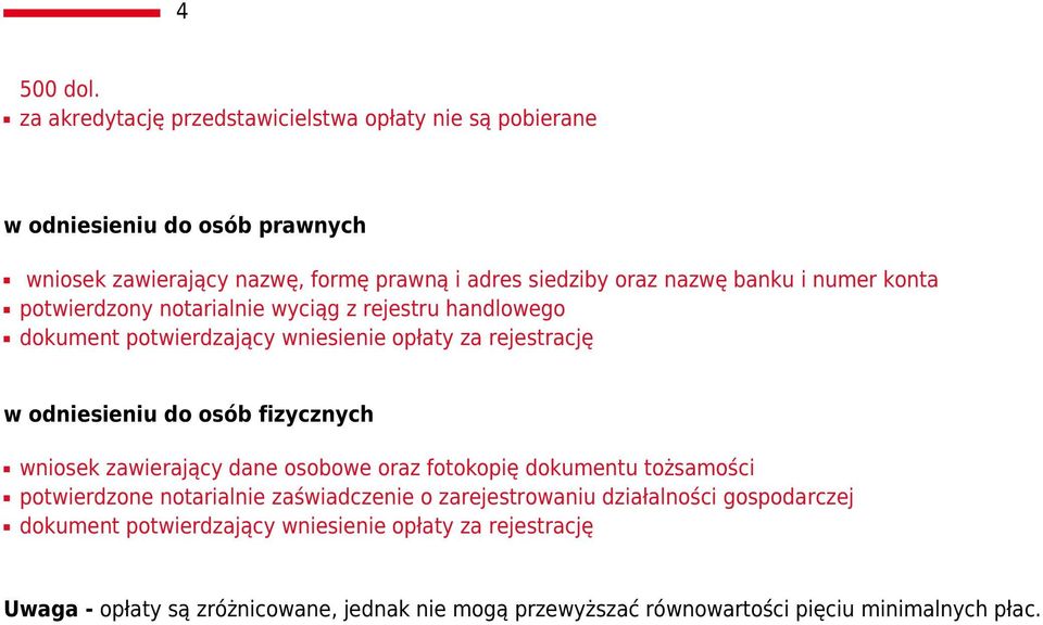 banku i numer konta potwierdzony notarialnie wyciąg z rejestru handlowego dokument potwierdzający wniesienie opłaty za rejestrację w odniesieniu do osób