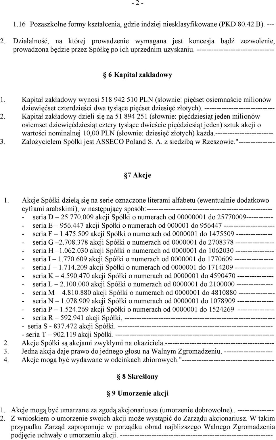 Kapitał zakładowy wynosi 518 942 510 PLN (słownie: pięćset osiemnaście milionów dziewięćset czterdzieści dwa tysiące pięćset dziesięć złotych). ----------------------------- 2.