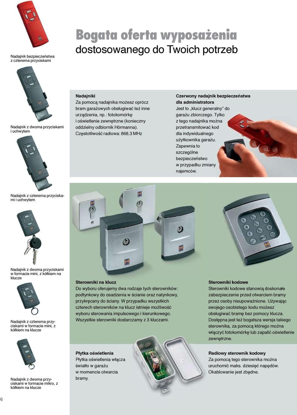 Częstotliwość radiowa: 868,3 MHz Czerwony nadajnik bezpieczeństwa dla administratora Jest to klucz generalny do garażu zbiorczego.
