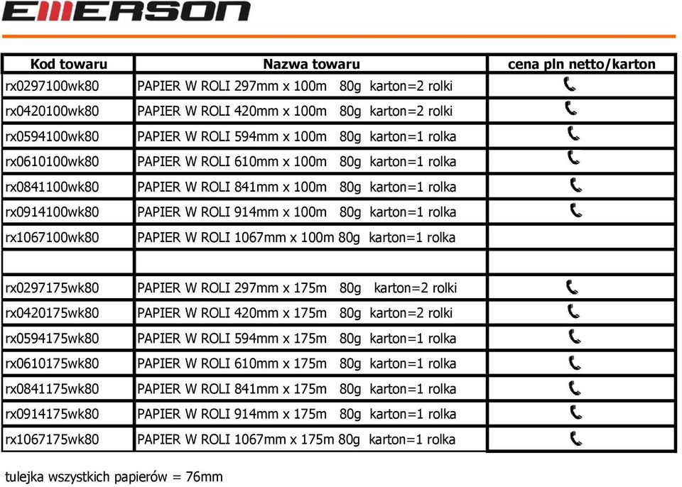 rolka rx1067100wk80 PAPIER W ROLI 1067mm x 100m 80g karton=1 rolka rx0297175wk80 rx0420175wk80 rx0594175wk80 rx0610175wk80 rx0841175wk80 rx0914175wk80 rx1067175wk80 PAPIER W ROLI 297mm x 175m 80g