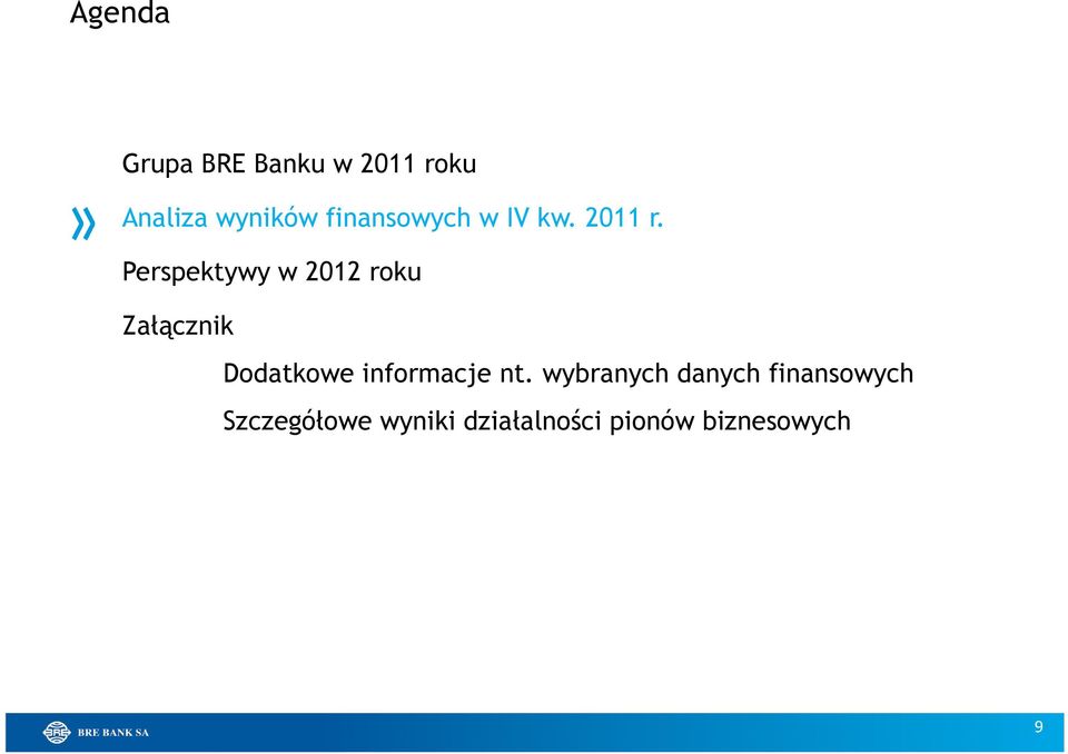 Perspektywy w 2012 roku Załącznik Dodatkowe informacje