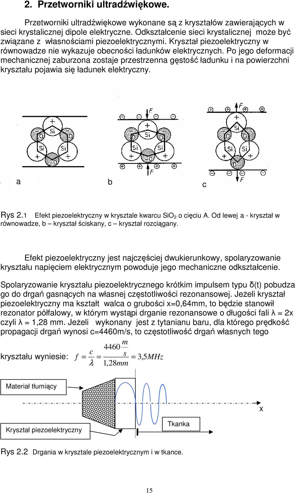 Po jego deformacji mechanicznej zaburzona zostaje przestrzenna gęstość ładunku i na powierzchni kryształu pojawia się ładunek elektryczny. a b c Rys.