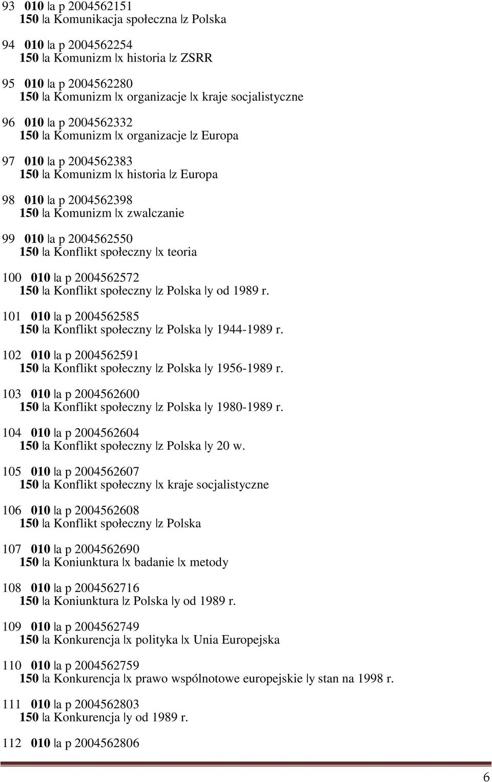 społeczny x teoria 100 010 a p 2004562572 150 a Konflikt społeczny z Polska y od 1989 r. 101 010 a p 2004562585 150 a Konflikt społeczny z Polska y 1944-1989 r.