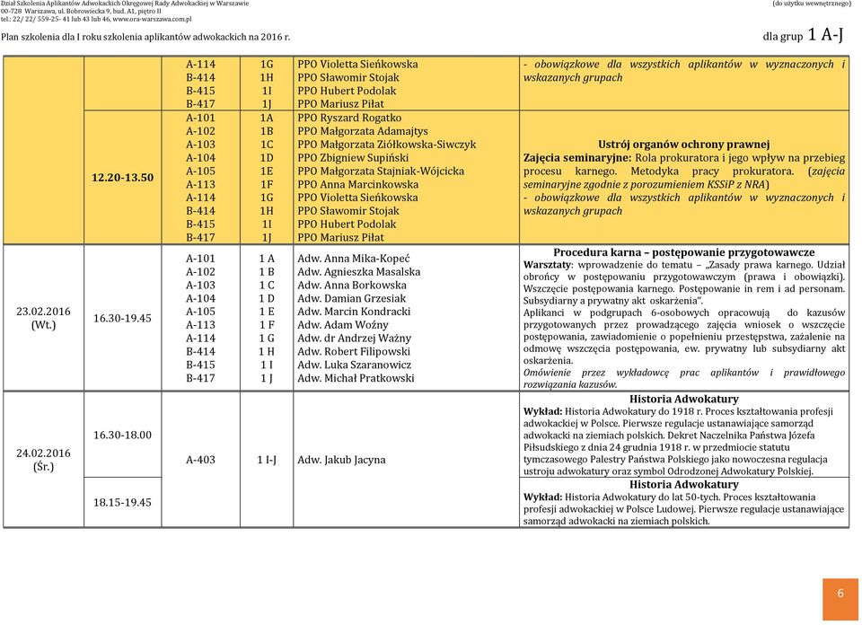 Ziółkowska-Siwczyk PPO Zbigniew Supiński PPO Małgorzata Stajniak-Wójcicka PPO Anna Marcinkowska PPO Violetta Sieńkowska PPO Sławomir Stojak PPO Hubert Podolak PPO Mariusz Piłat Adw.