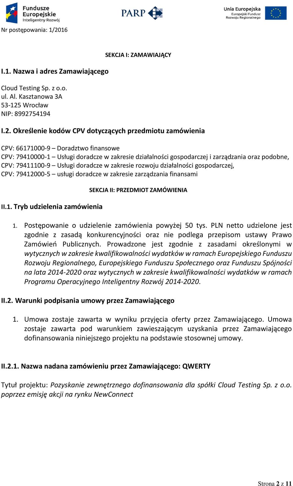 54194 SEKCJA I: ZAMAWIAJĄCY I.2.