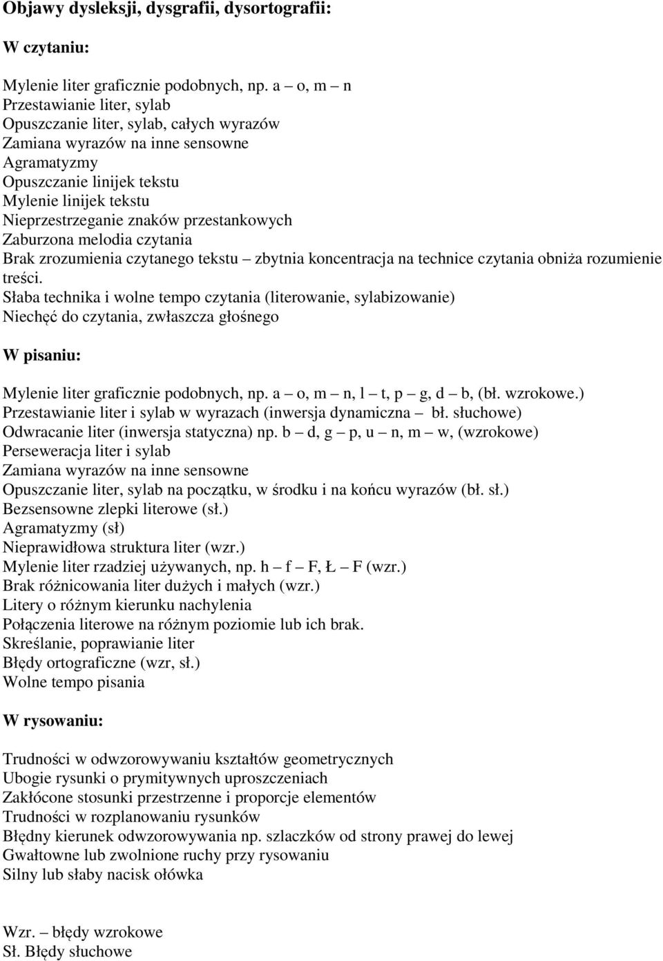 czytania Brak zrozumienia czytanego tekstu zbytnia koncentracja na technice czytania obniża rozumienie treści.