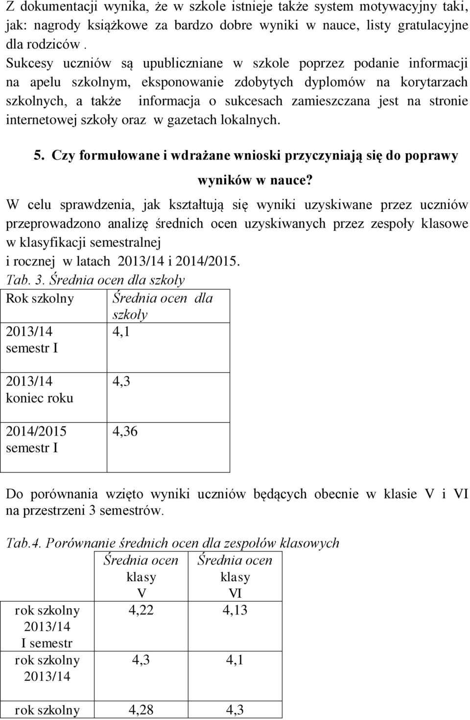 stronie internetowej szkoły oraz w gazetach lokalnych. 5. Czy formułowane i wdrażane wnioski przyczyniają się do poprawy wyników w nauce?