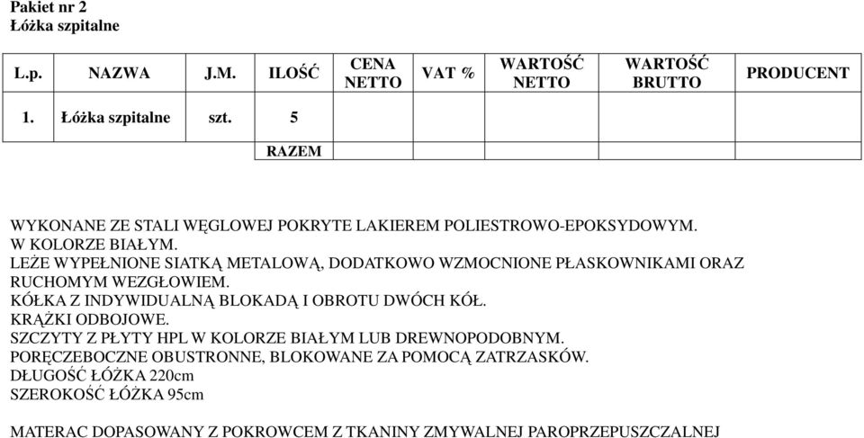 KÓŁKA Z INDYWIDUALNĄ BLOKADĄ I OBROTU DWÓCH KÓŁ. KRĄśKI ODBOJOWE. SZCZYTY Z PŁYTY HPL W KOLORZE BIAŁYM LUB DREWNOPODOBNYM.