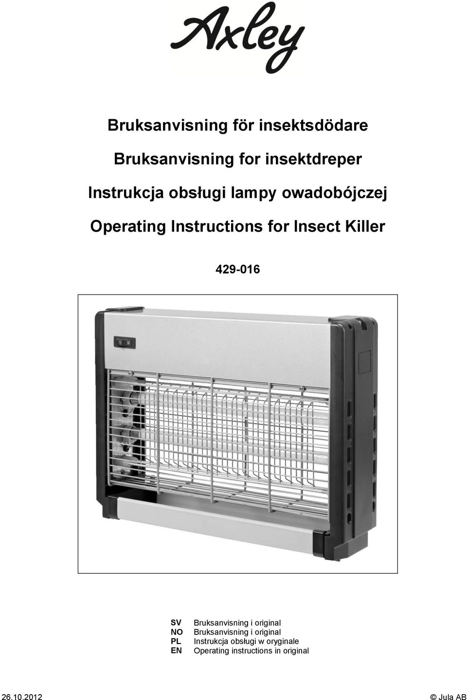 Killer 429-016 SV NO PL EN Bruksanvisning i original Bruksanvisning i