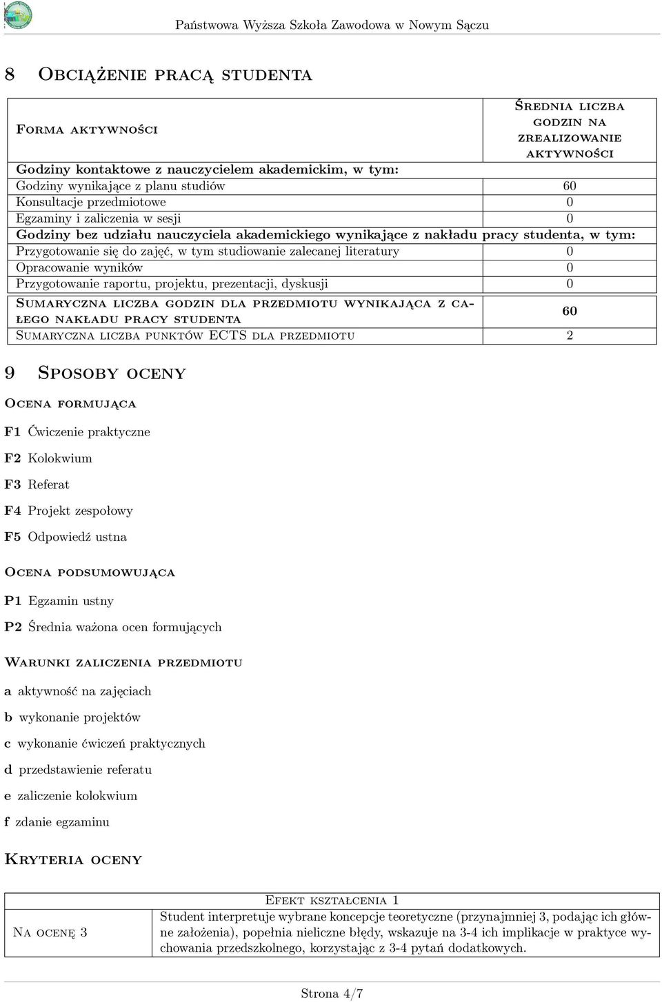 literatury 0 Opracowanie wyników 0 Przygotowanie raportu, projektu, prezentacji, dyskusji 0 Sumaryczna liczba godzin dla przedmiotu wynikająca z całego nakładu pracy studenta 60 Sumaryczna liczba