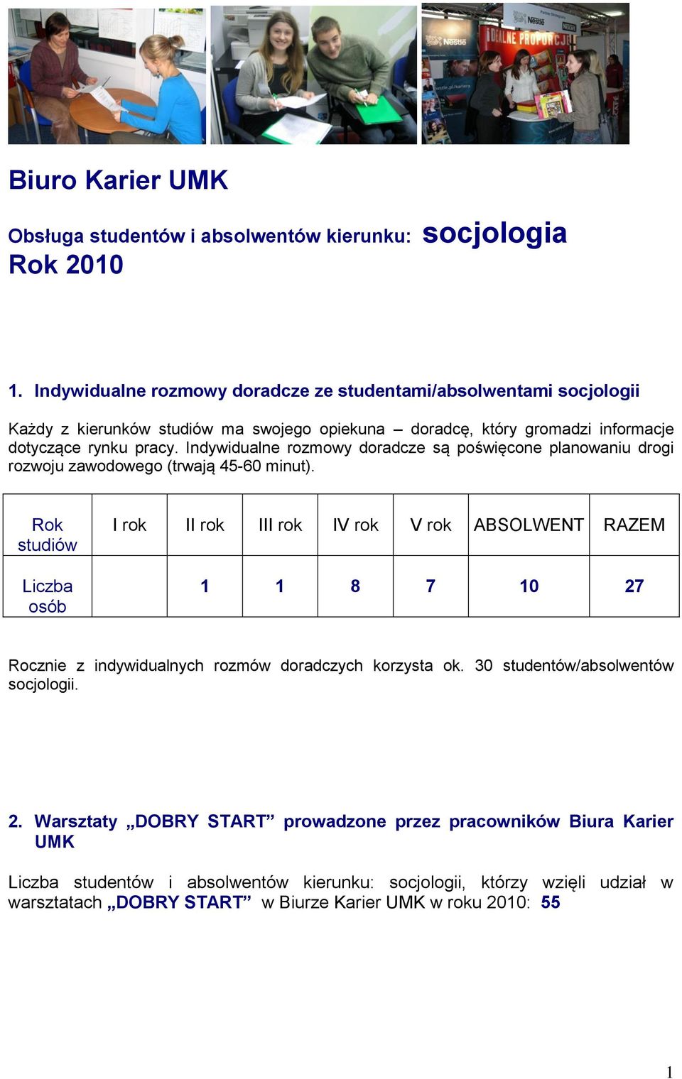 Indywidualne rozmowy doradcze są poświęcone planowaniu drogi rozwoju zawodowego (trwają 45-60 minut).