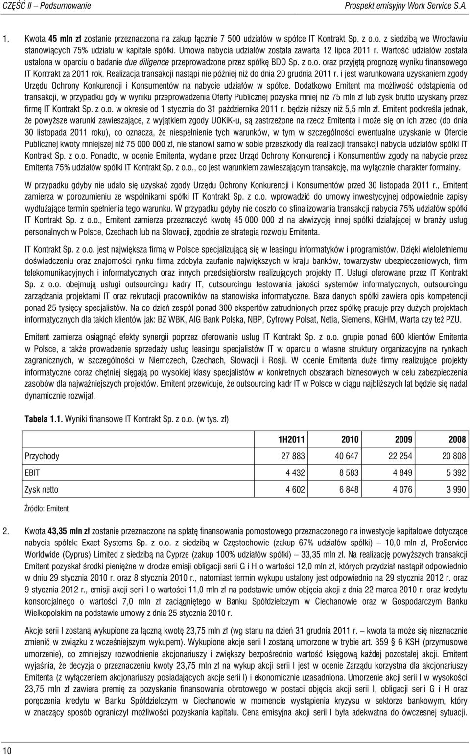 Realizacja transakcji nastąpi nie później niż do dnia 20 grudnia 2011 r. i jest warunkowana uzyskaniem zgody Urzędu Ochrony Konkurencji i Konsumentów na nabycie udziałów w spółce.