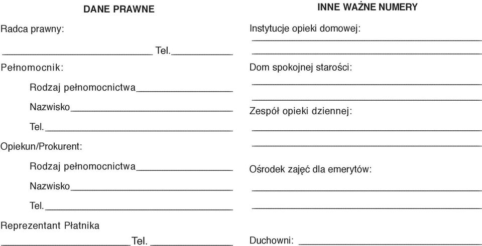 Opiekun/Prokurent: Rodzaj pełnomocnictwa Nazwisko Tel.