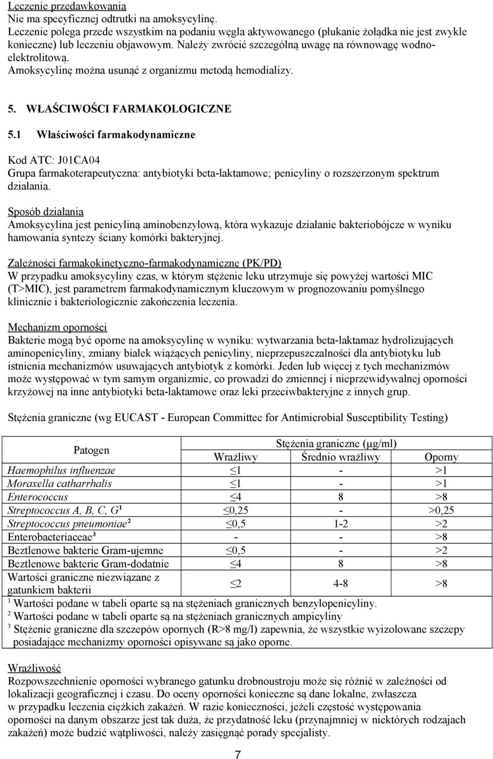 Amoksycylinę można usunąć z organizmu metodą hemodializy. 5. WŁAŚCIWOŚCI FARMAKOLOGICZNE 5.